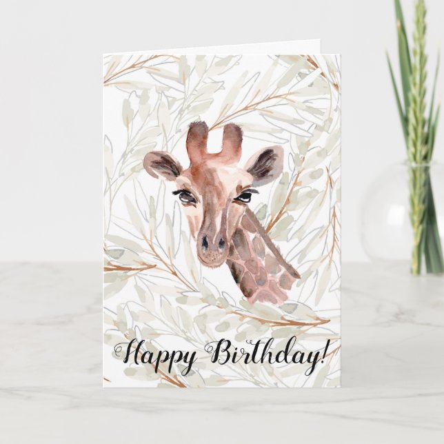 Watercolor Giraffe Birthday Card (Front)