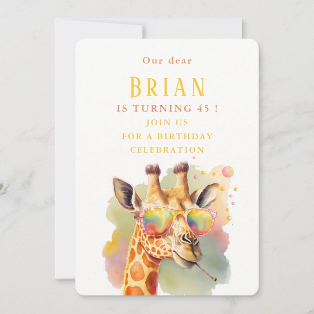 Watercolor Giraffe - Birthday Invitation Card (Front)