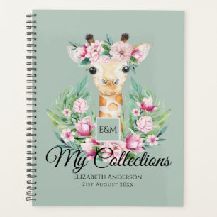 Watercolor GIRAFFE Boho Pink Flowers Girls Named Planner