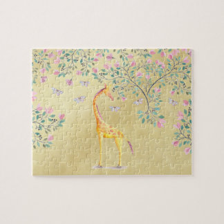 Watercolor Giraffe Butterflies and Blossom Jigsaw Puzzle