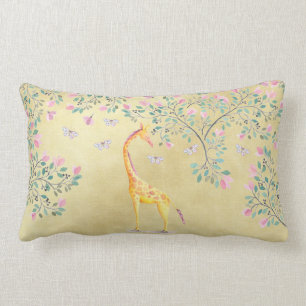 Watercolor Giraffe Butterflies and Blossom Lumbar Cushion