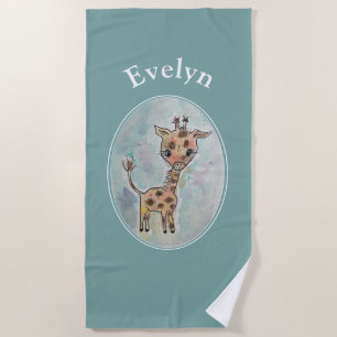 Watercolor Giraffe Customised Boho Beach Towel