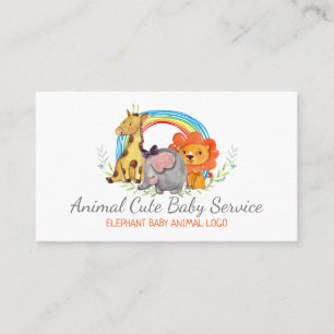 Watercolor Giraffe Elephant Lion Rainbow Arch Business Card