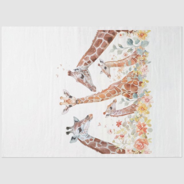 Watercolor Giraffe Family in Field Decouapge Tissue Paper (Front)