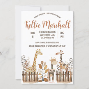 Watercolor Giraffe Family, Zoo, Baby Shower Invitation