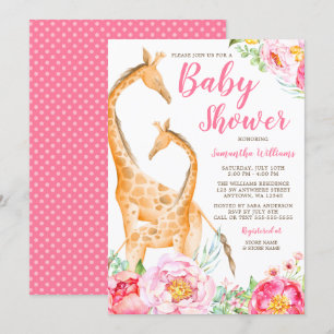 Watercolor Giraffe Girl Baby Shower Invitations