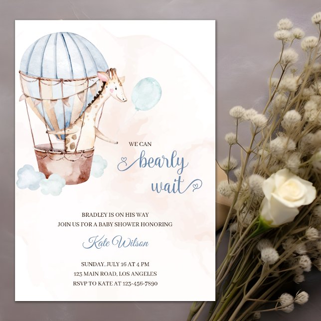 Watercolor Giraffe in an Air Balloon Baby Shower Invitation (Creator Uploaded)