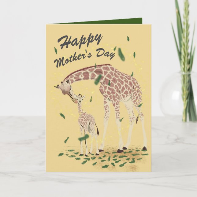 Watercolor Giraffe Mother and Child Mother's Day Card (Front)
