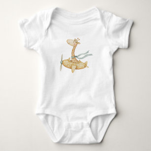 Watercolor Giraffe Pilot Baby Bodysuit