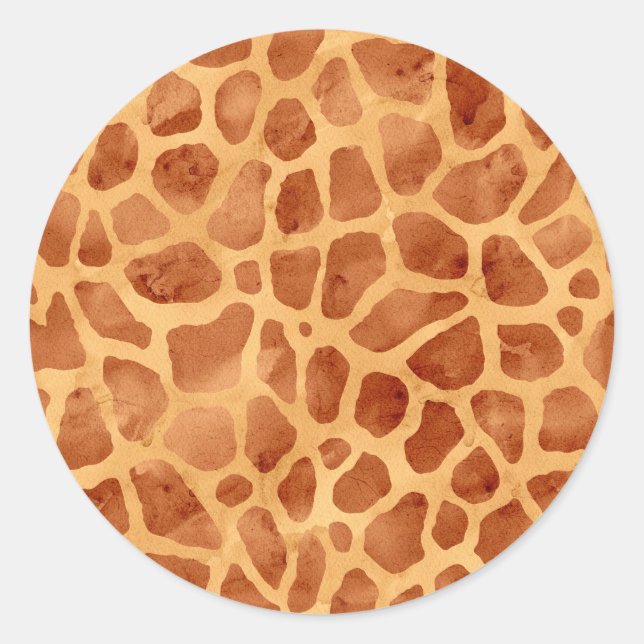 Watercolor Giraffe Print Classic Round Sticker (Front)