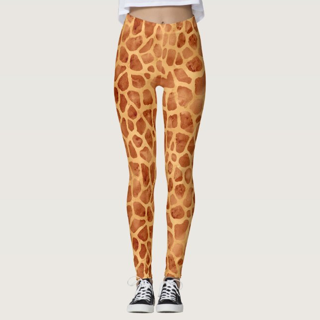 Watercolor Giraffe Print Leggings (Front)