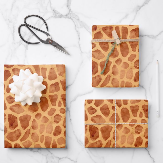 Watercolor Giraffe Print Wrapping Paper Sheet (Front)