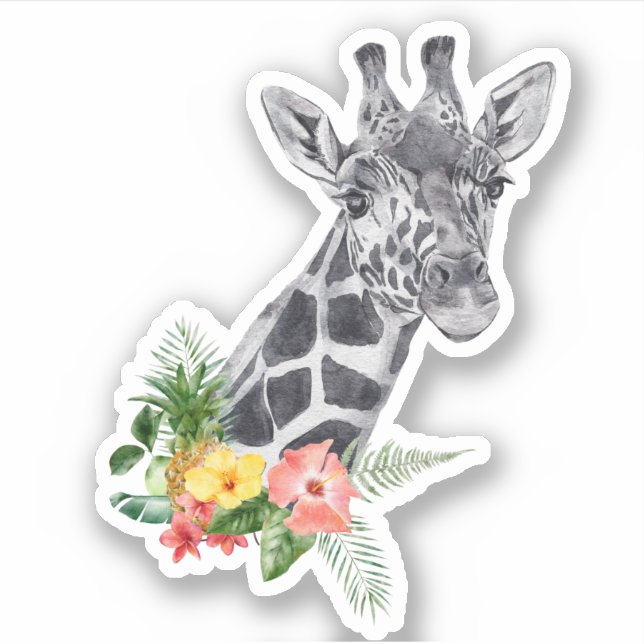 Watercolor Giraffe with Tropical Bouquet (Front)