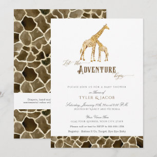 Watercolor Giraffes Safari Adventure Baby Shower Invitation
