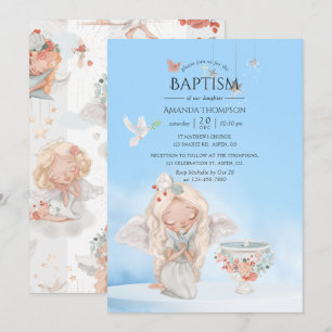 Watercolor Girl Angel Baptism Invitation