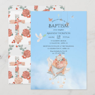 Watercolor Girl Angel Baptism Invitation