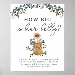 Watercolor Girl Baby Shower Belly Game Poster