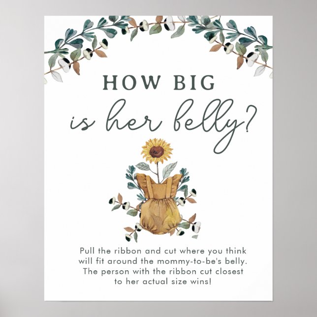 Watercolor Girl Baby Shower Belly Game Poster (Front)