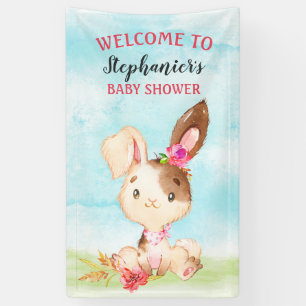 Watercolor Girl Bunny Baby Shower Farm Banner