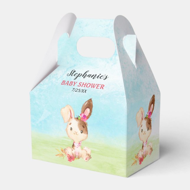 Watercolor Girl Bunny Baby Shower Farm Favour Box (Front Side)