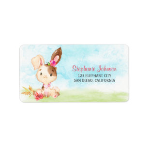 Watercolor Girl Bunny Baby Shower Farm Label