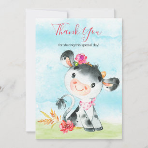 Watercolor Girl Cow Farm Thank You