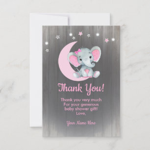 Watercolor Girl Elephant Thank You Card Pink