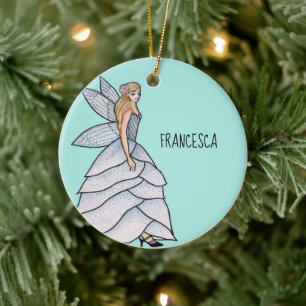 Watercolor Girl Fairy Dress Fashion Illustration Ceramic Tree Decoration