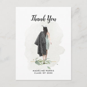 Watercolor Girl Foliage Custom Photo Grad Thankyou Postcard