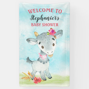 Watercolor Girl Goat Baby Shower Farm Banner