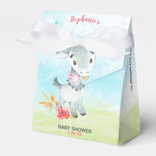Watercolor Girl Goat Baby Shower Farm Favour Box (Front Side)