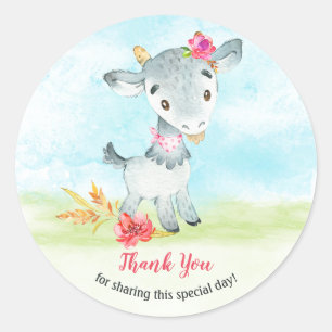 Watercolor Girl Goat Farm Thank You Classic Round Sticker