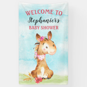 Watercolor Girl Horse Baby Shower Farm Banner