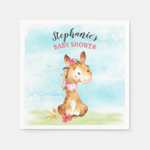 Watercolor Girl Horse Baby Shower Farm Napkin