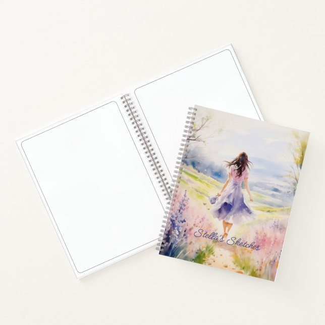 Watercolor Girl In the Meadow  Notebook (Inside)