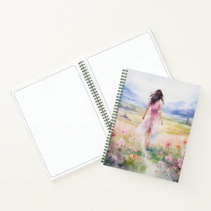 Watercolor Girl In the Meadow Notebook