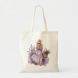 Watercolor Girl Lavender Field  Tote Bag