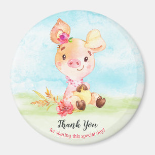 Watercolor Girl Piggy Baby Shower Farm Thank You Magnet