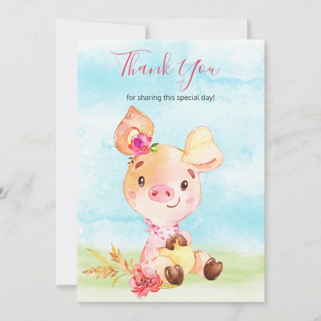 Watercolor Girl Piggy Farm Thank You (Front)