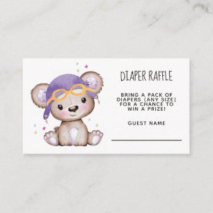 Watercolor Girl Pilot Teddy Bear Diaper Raffle Enclosure Card