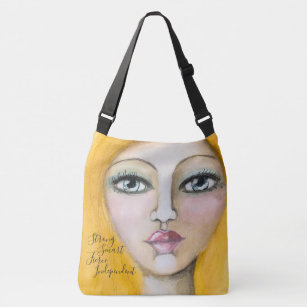 Watercolor Girl Portrait Blonde Yellow Woman Artsy Crossbody Bag