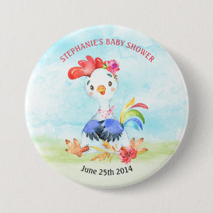 Watercolor Girl Rooster Baby Shower Farm 7.5 Cm Round Badge