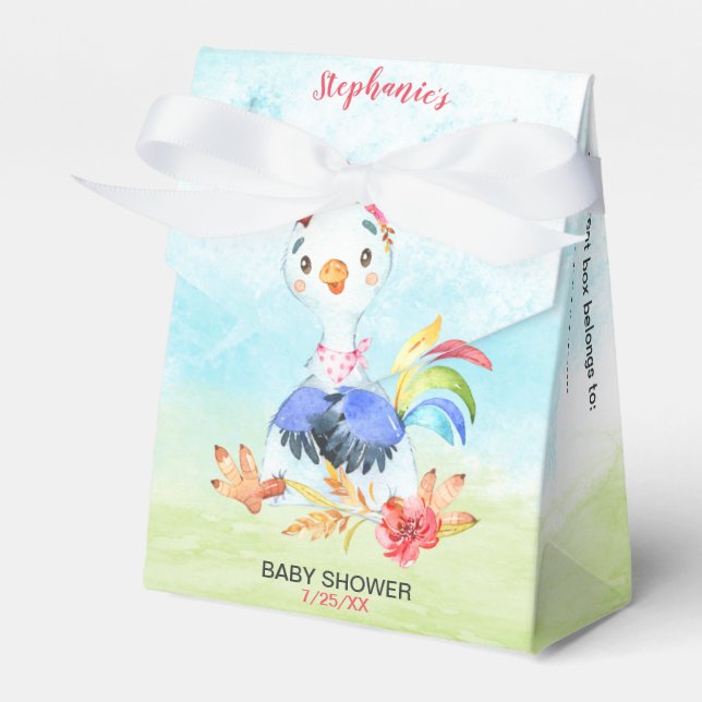 Watercolor Girl Rooster Baby Shower Farm Favour Box (Front Side)