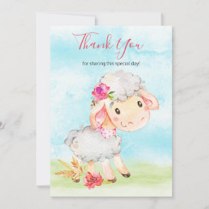 Watercolor Girl Sheep Farm Thank You Card