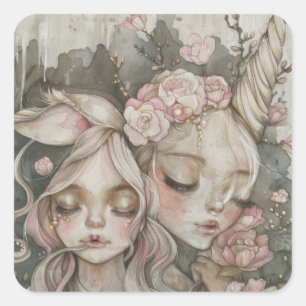 watercolor girl square sticker