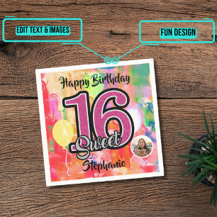 "Watercolor Girl" Sweet 16 Party Custom Napkin