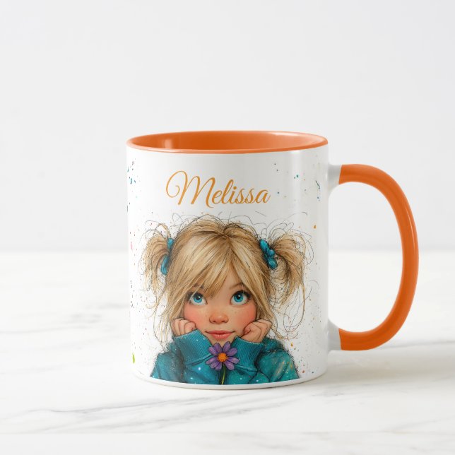 Watercolor Girl with flower Any Name Mug (Right)