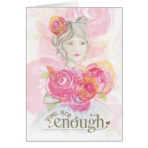 Watercolor girl with flowers _ You Are Enough