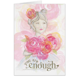 Watercolor girl with flowers _ You Are Enough