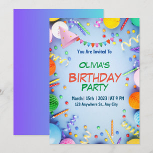 Watercolor girl's Boy's kids birthday party Gifts Invitation